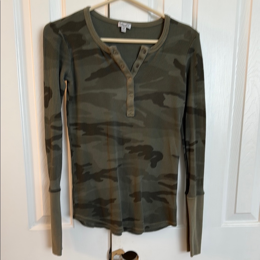 Splendid Green Brown Fitted Long Sleeve Tee